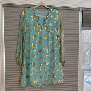 New Lilly Pulitzer  Gold and Teal Dress